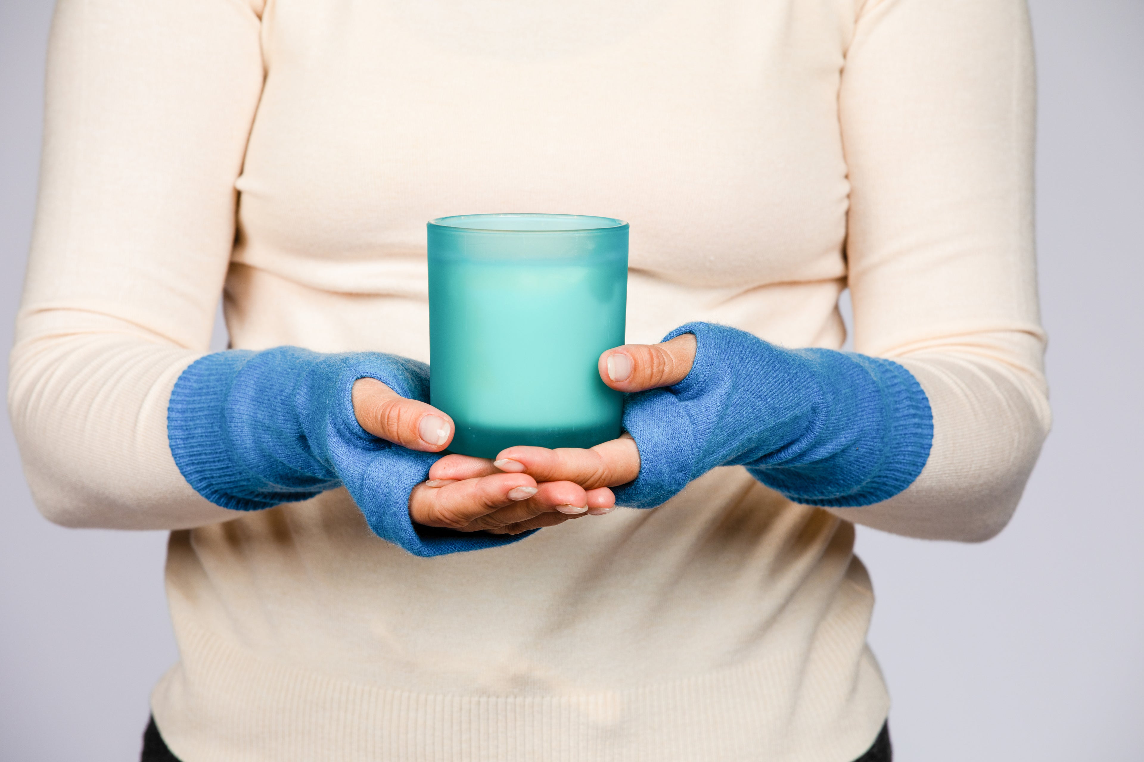 Bright Blue - Cashmere Fingerless Gloves