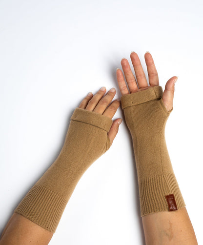 Camel Brown - Cashmere Fingerless Gloves