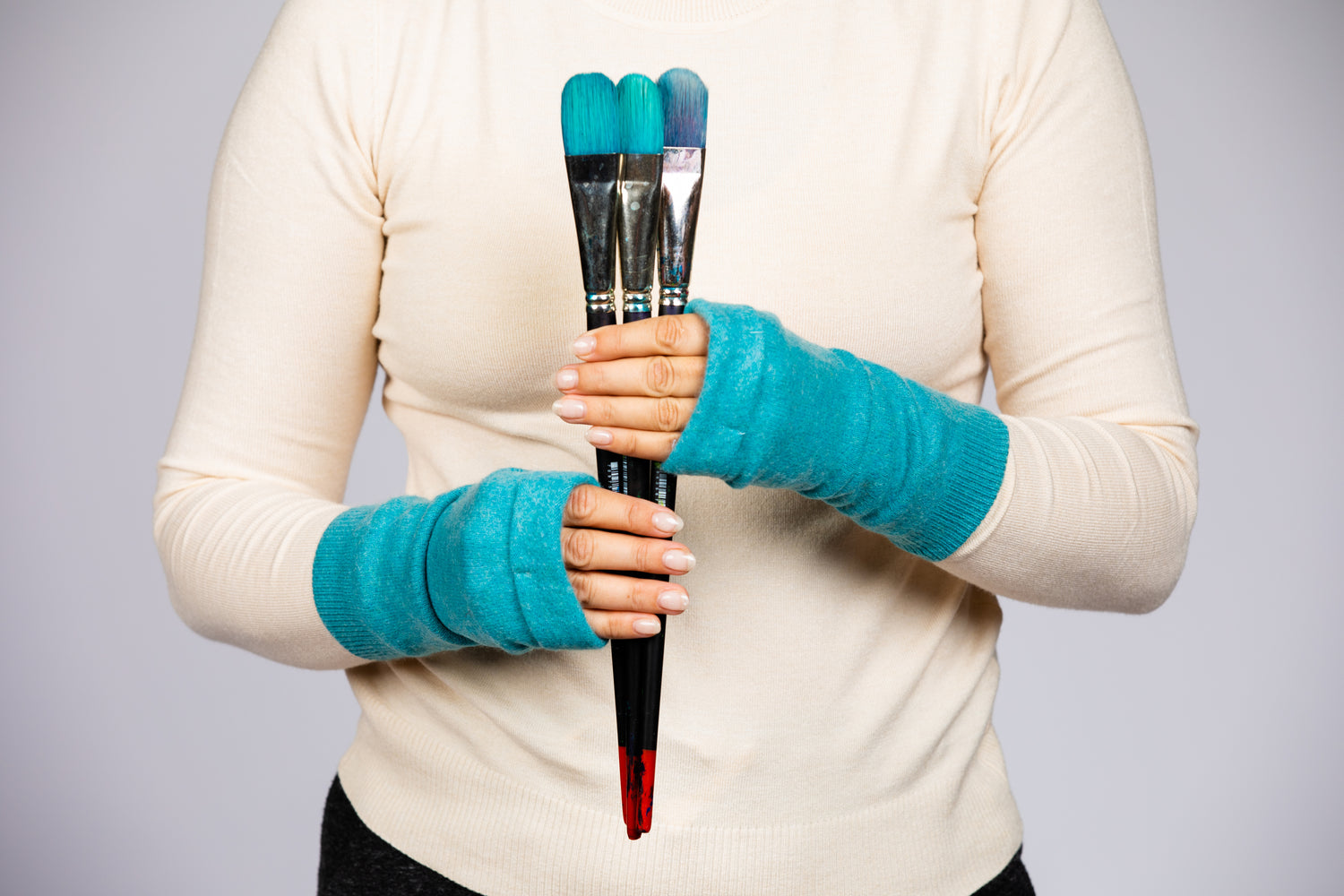 Teal Blue - Cashmere Fingerless Gloves