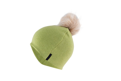 Lime Green with Brown - Cashmere Beanie for Kids