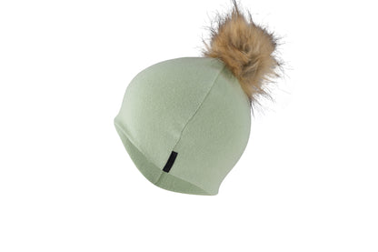 Pistachio with Brown - Cashmere Beanie for Kids