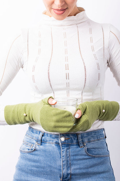 Matcha Green - Cashmere Fingerless Flap Gloves