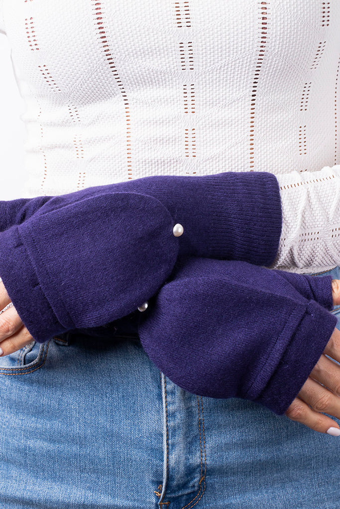 Purple - Cashmere Fingerless Flap Gloves