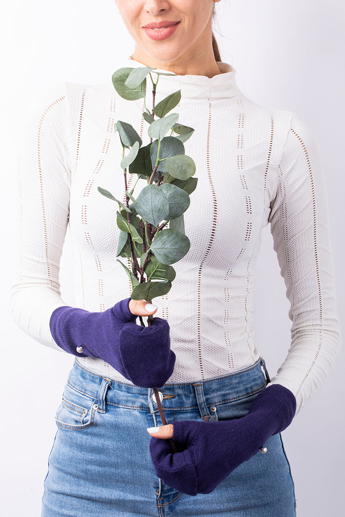 Purple - Cashmere Fingerless Flap Gloves