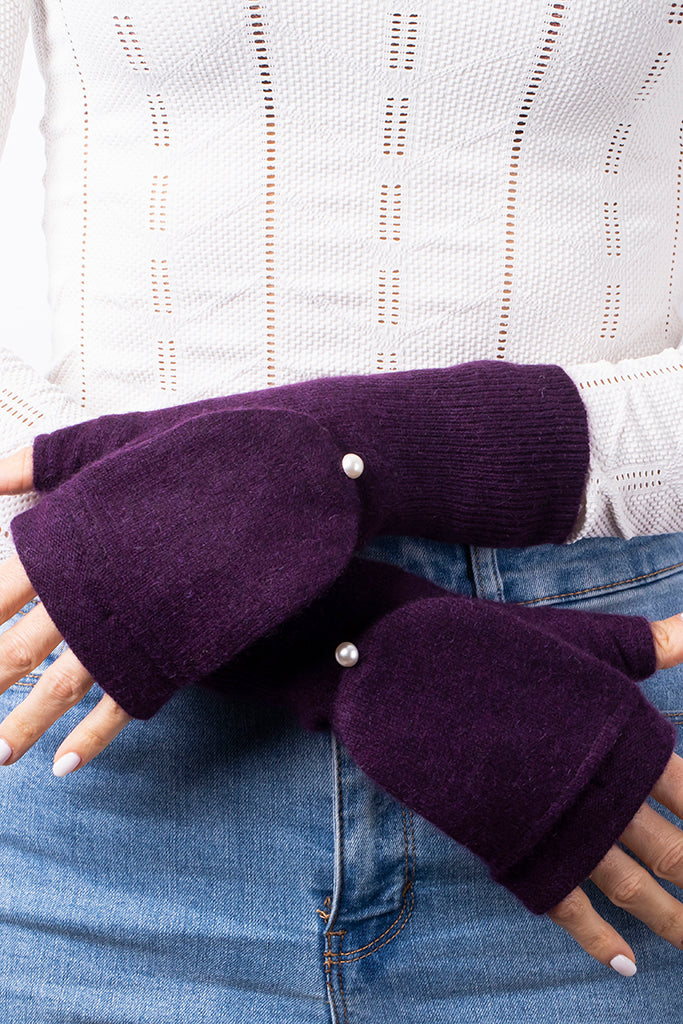 Dark Purple - Cashmere Fingerless Flap Gloves