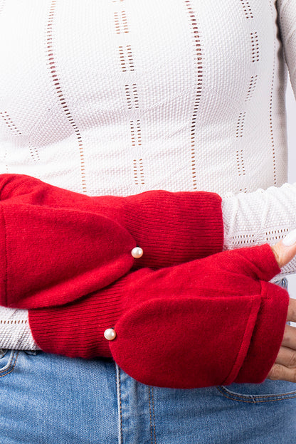 Red- Cashmere Fingerless Flap Gloves