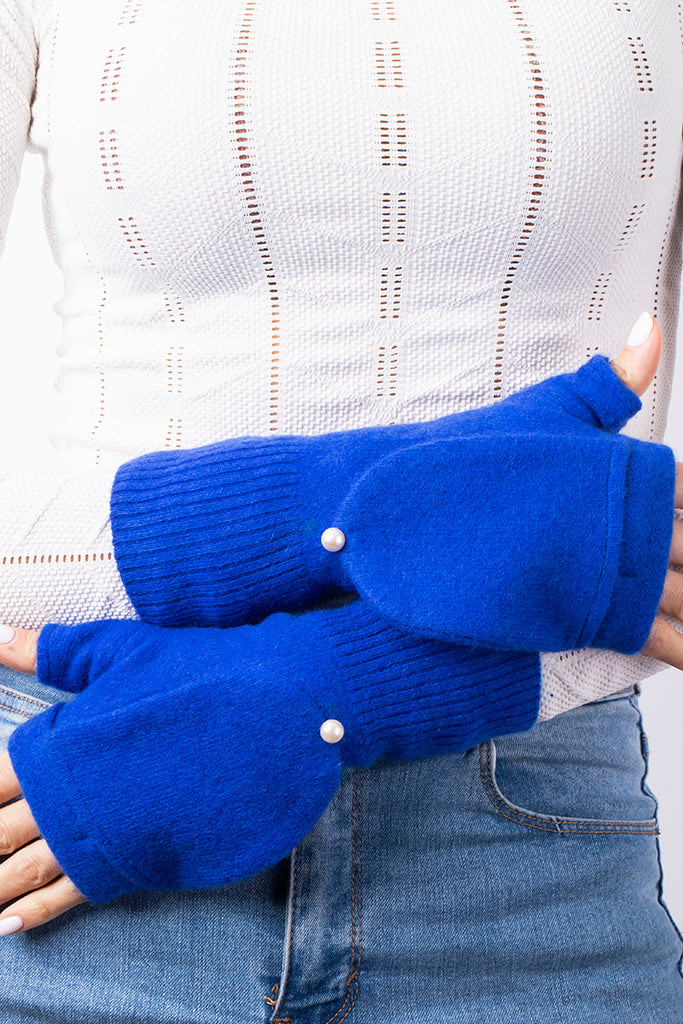 Royal Blue - Cashmere Fingerless Flap Gloves