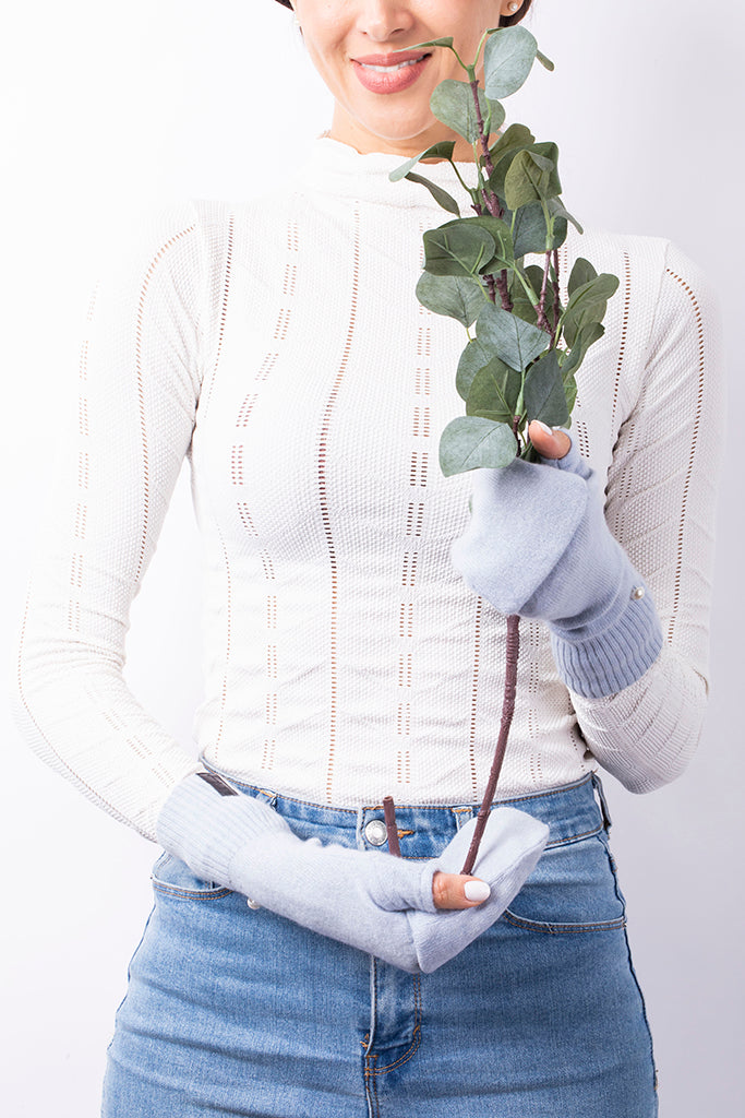 Baby Blue - Cashmere Fingerless Flap Gloves