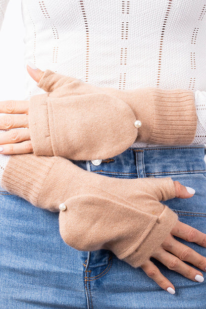 Tan - Cashmere Fingerless Flap Gloves