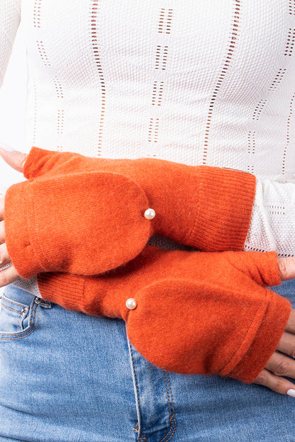 Orange - Cashmere Fingerless Flap Gloves