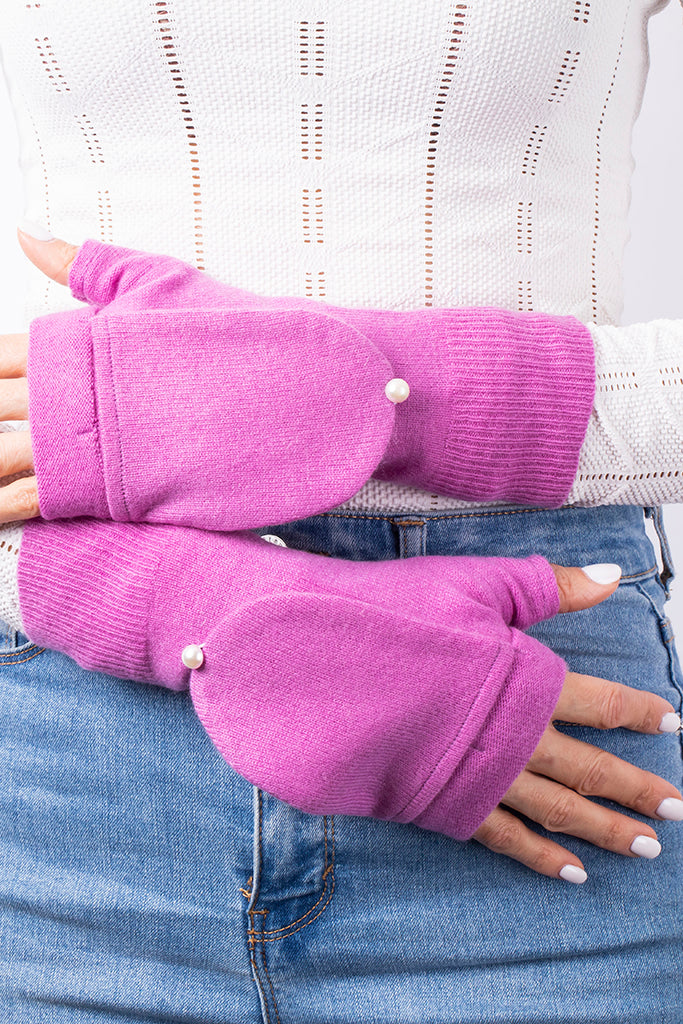 Hot Pink - Cashmere Fingerless Flap Gloves