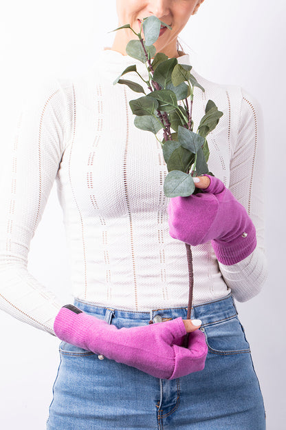Hot Pink - Cashmere Fingerless Flap Gloves