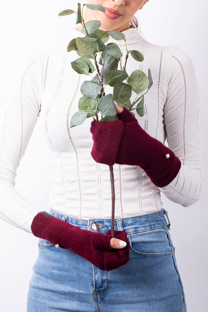 Maroon Red - Cashmere Fingerless Flap Gloves