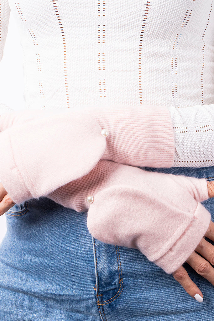 Baby Pink - Cashmere Fingerless Flap Gloves