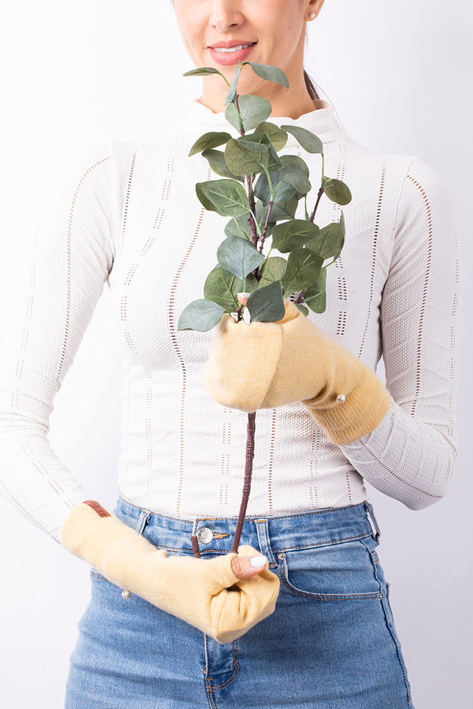 Mustard Yellow - Cashmere Fingerless Flap Gloves