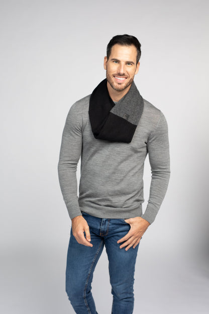 Black and Charcoal Gray - Cashmere Infinity Scarf for Men