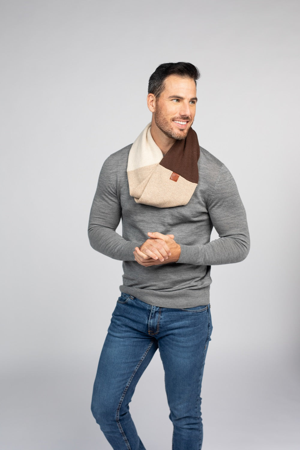 Brown and Beige - Cashmere Infinity Scarf for Men
