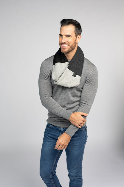 Black and Light Gray - Cashmere Infinity Scarf for Men