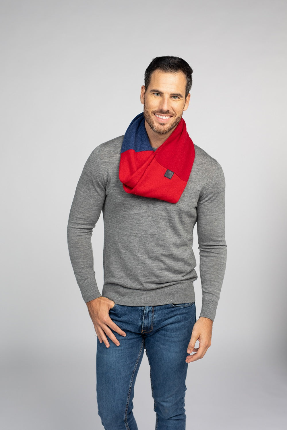 Red and Blue - Cashmere Infinity Scarf for Men