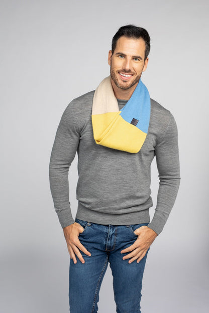 Yellow and Sky Blue - Cashmere Infinity Scarf for Men