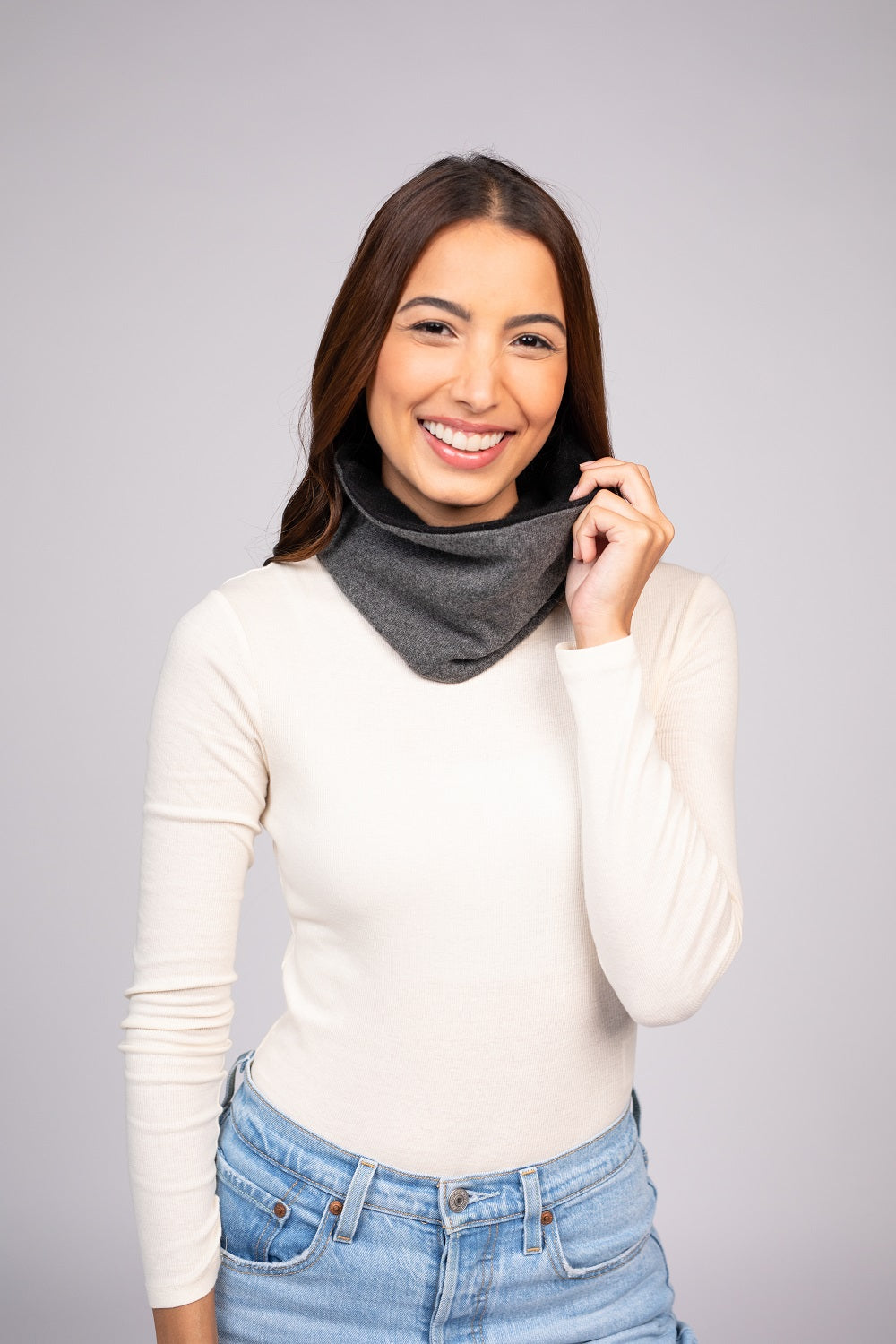 Black and Gray - Cashmere Reversible Neck Warmer for Women