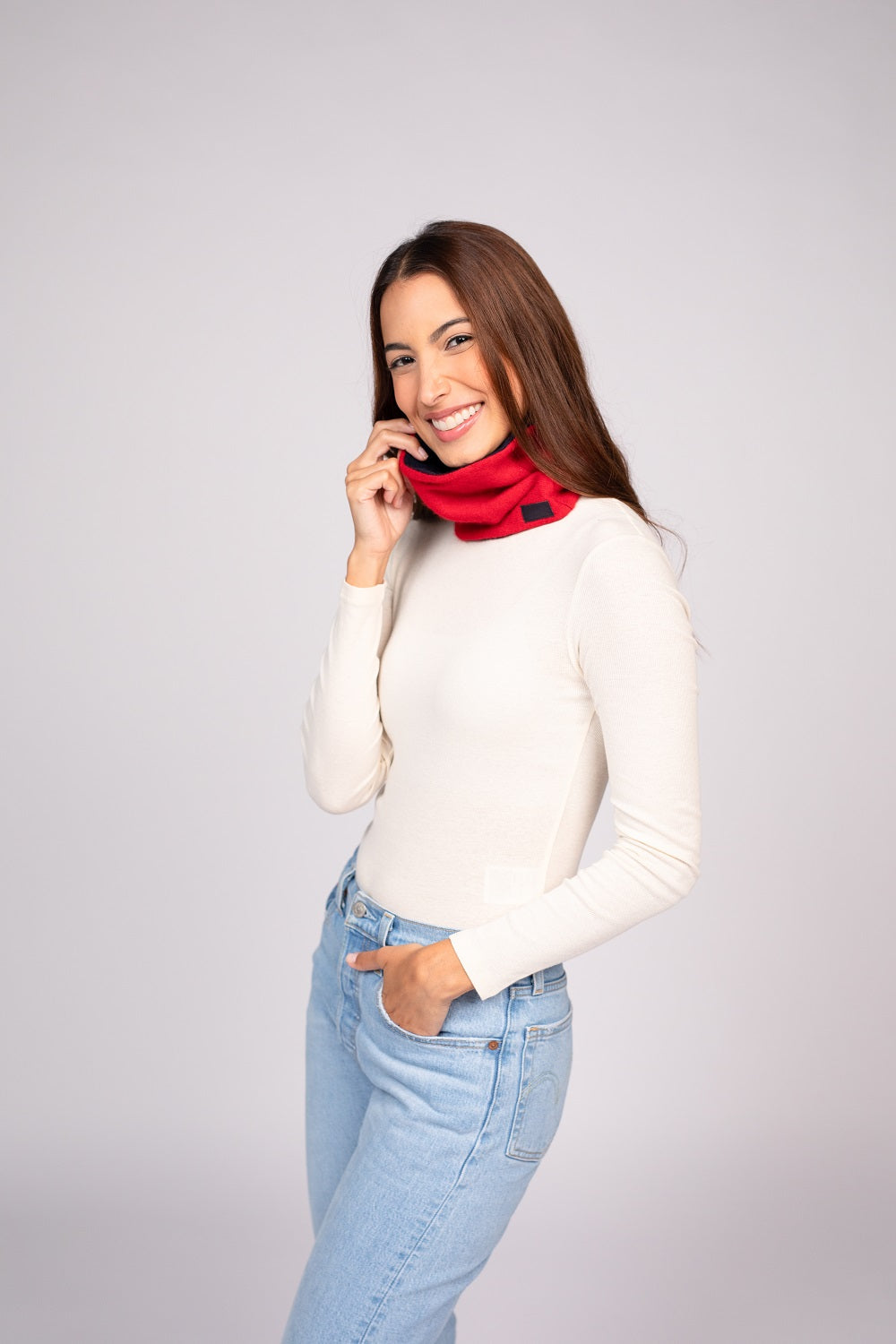 Red and Navy -Cashmere Reversible Neck Warmer for Women