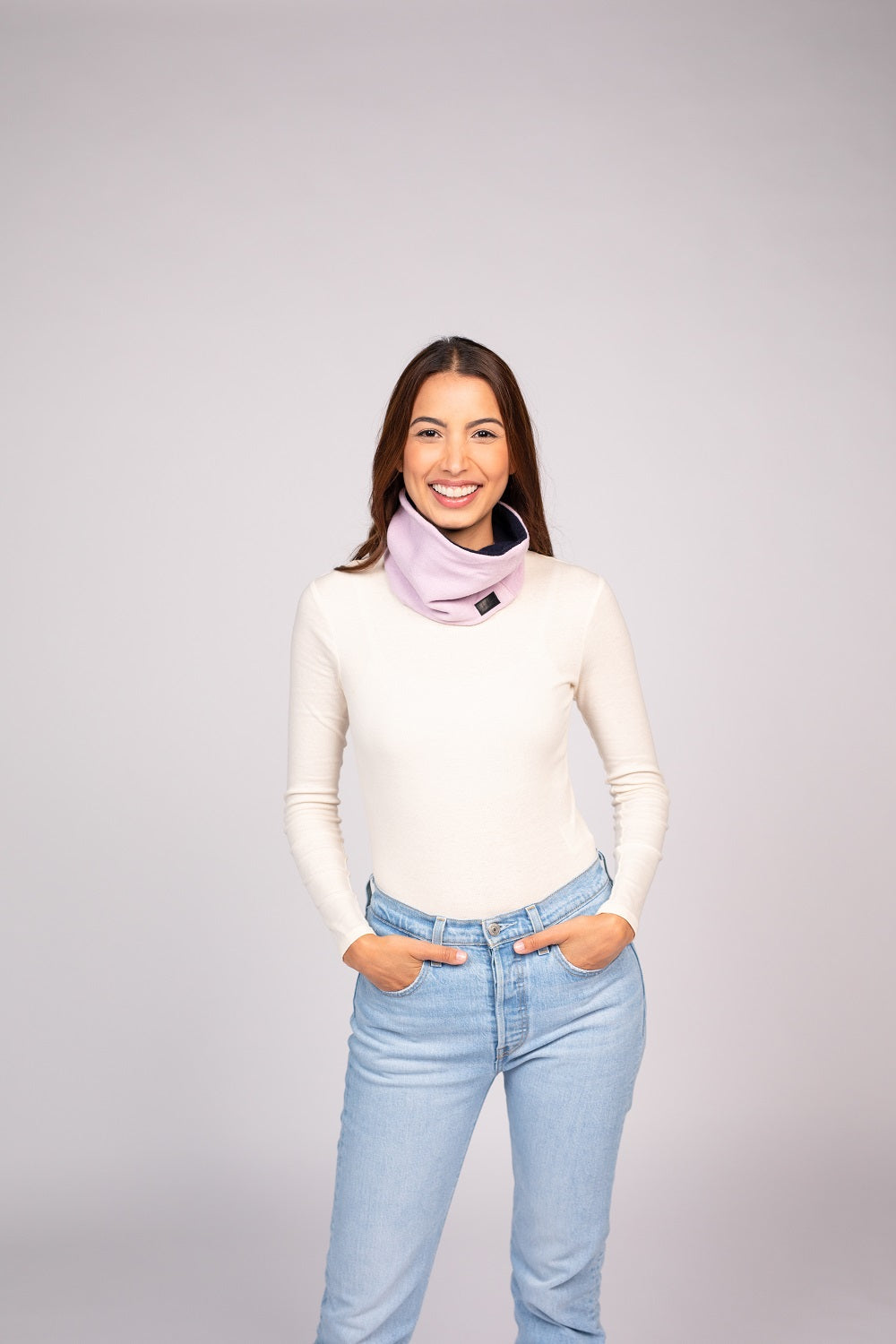 Lavender and Navy - Cashmere Reversible Neck Warmer for Women