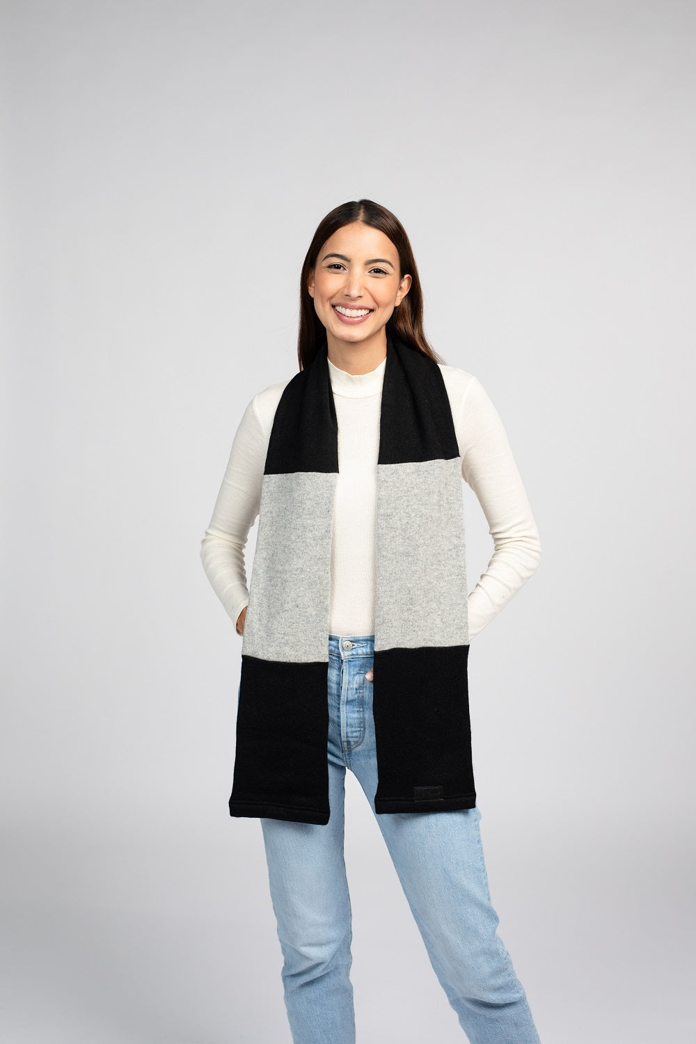 Black and Light Gray - Cashmere Open Scarf for Women