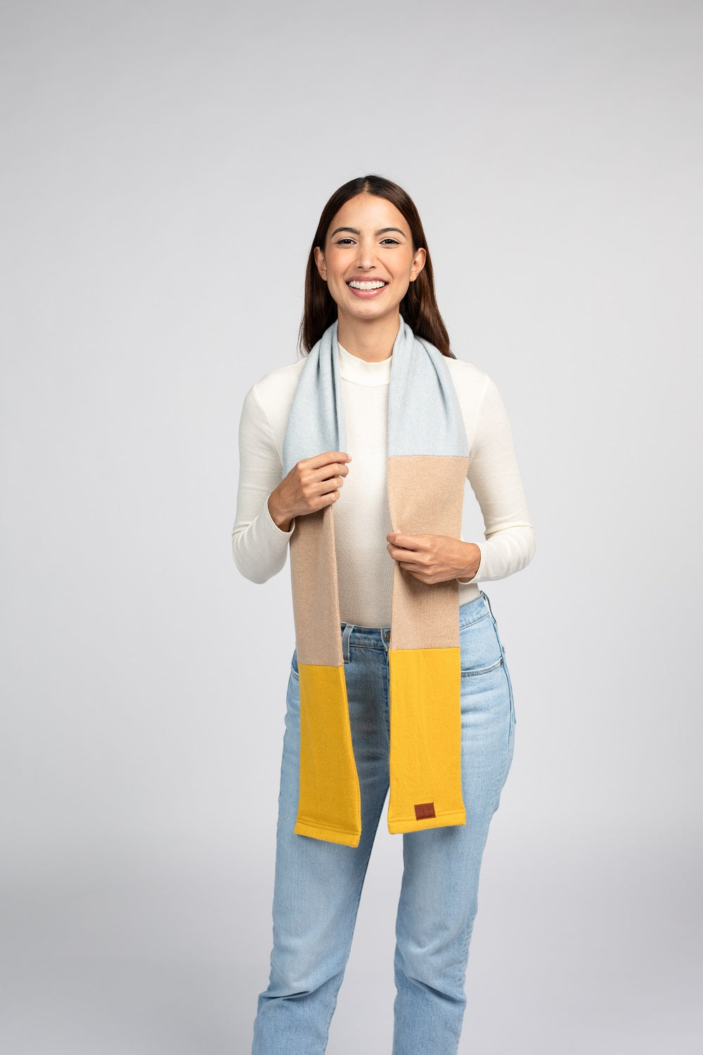 Yellow and Sky Blue - Cashmere Open Scarf for Women