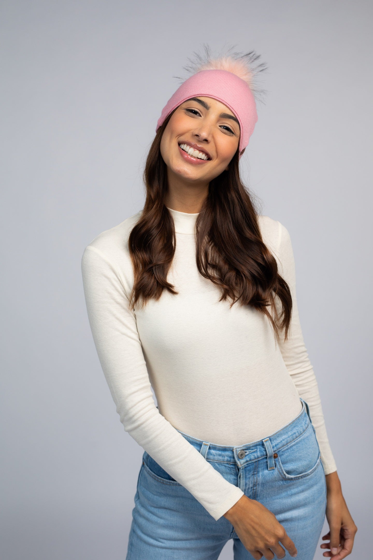 Baby Pink with Peach - Cashmere Beanie for Women
