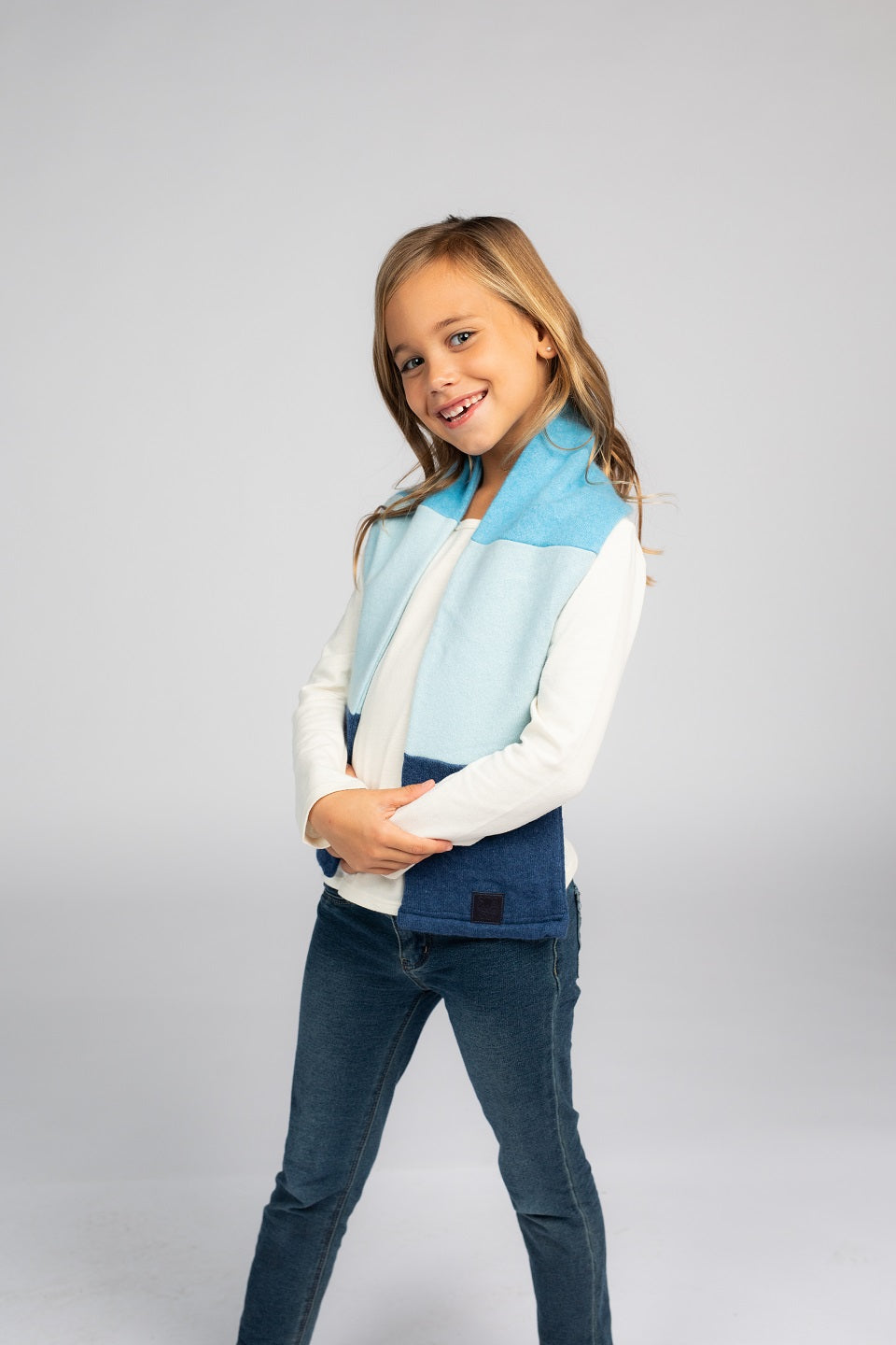 Blue - Cashmere Open Scarf for Kids