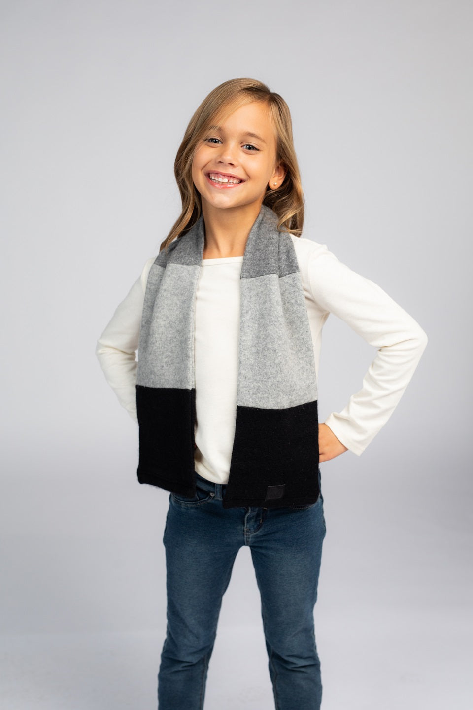 Black and Gray - Cashmere Open Scarf for Kids