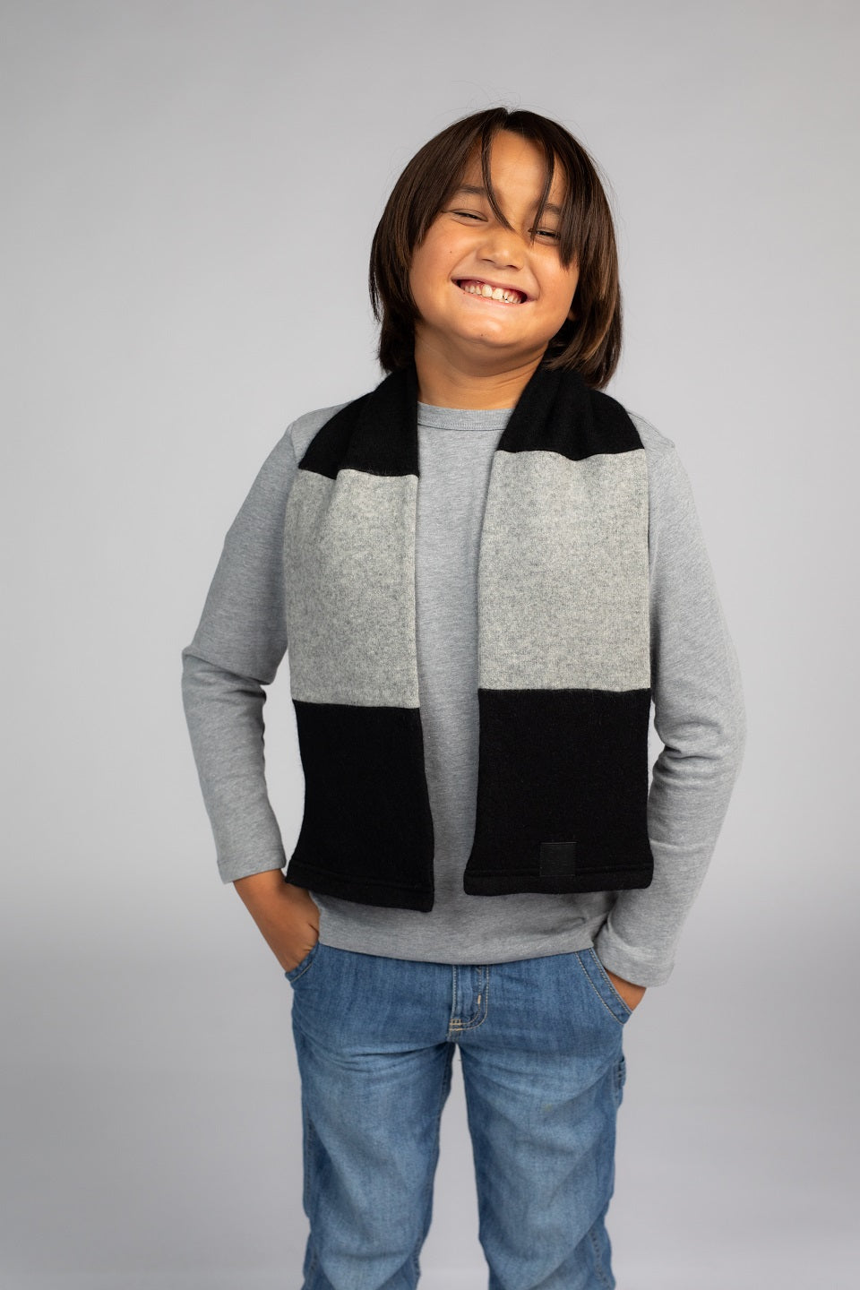 Black and Gray - Cashmere Open Scarf for Kids