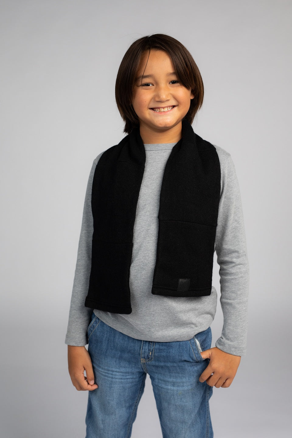 Black - Cashmere Open Scarf for Kids