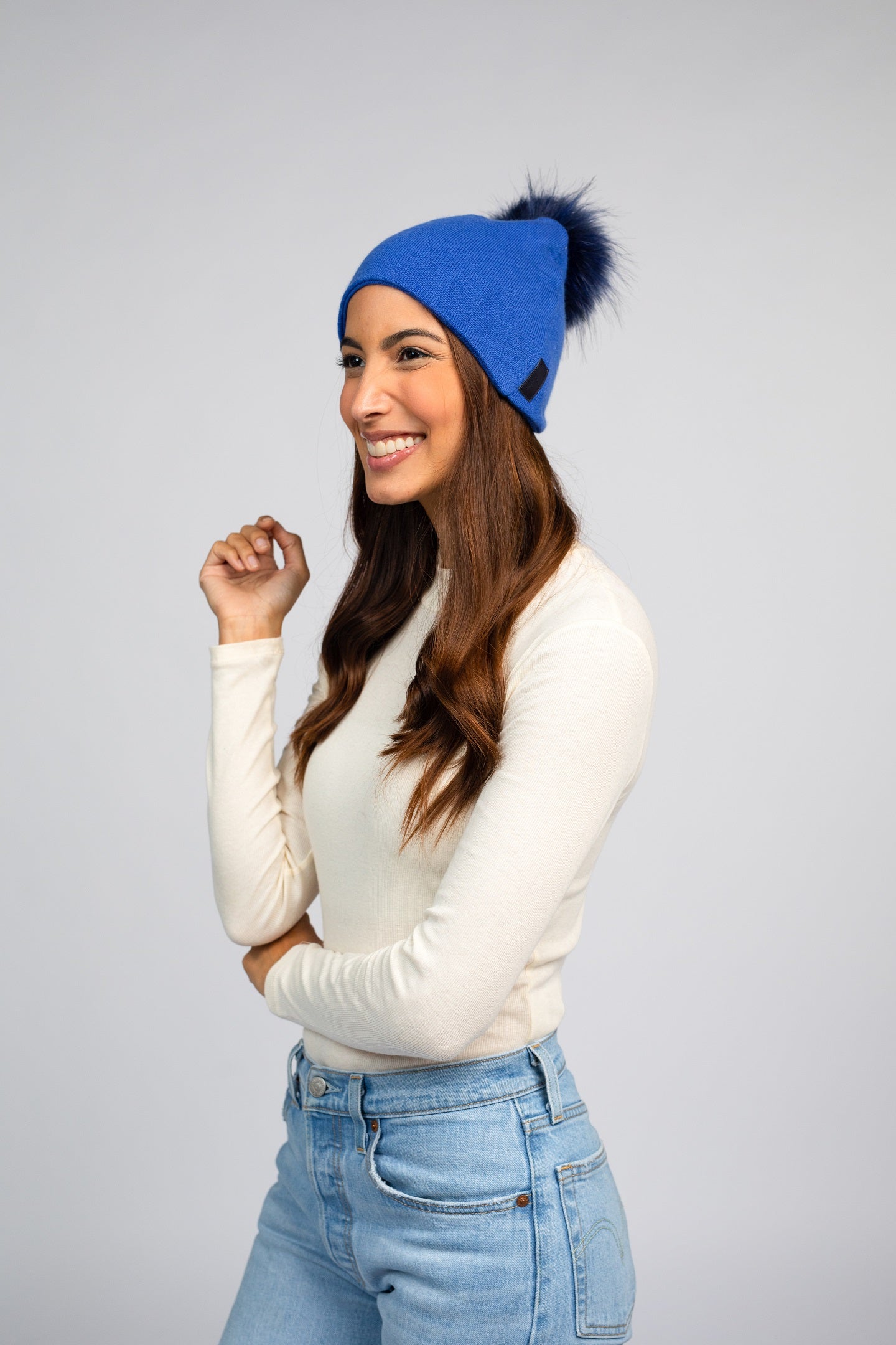 Royal Blue with Navy Blue - Cashmere Beanie for Women