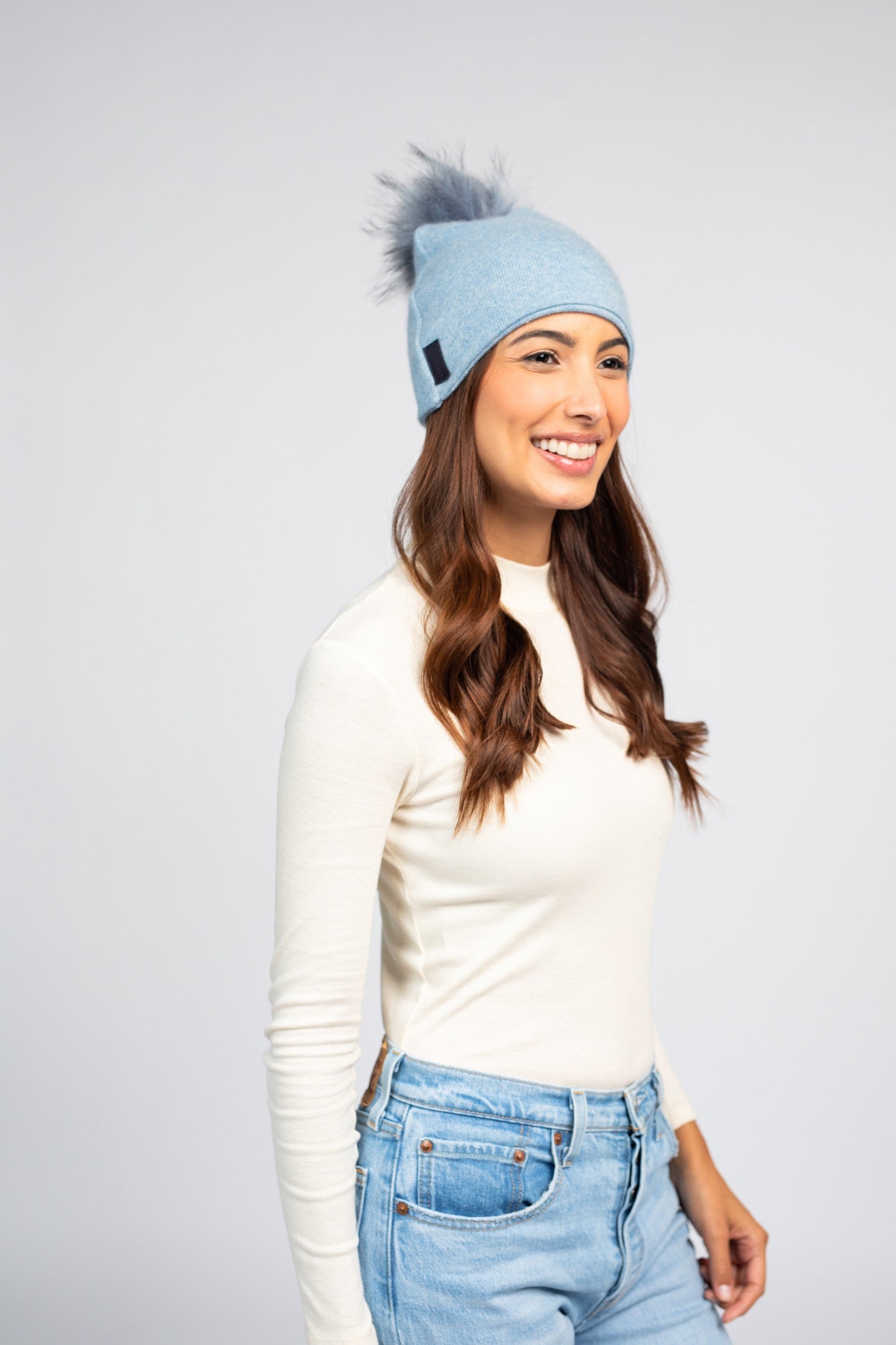 Light Blue with Light Blue - Cashmere Beanie for Women