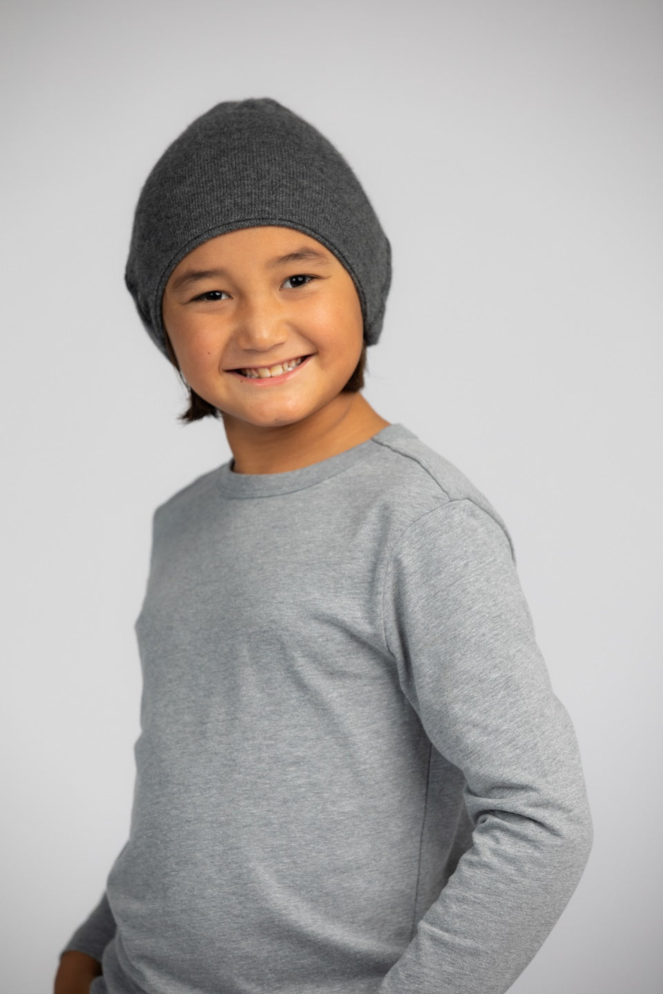 Dark Gray with Peach - Cashmere Beanie for Kids