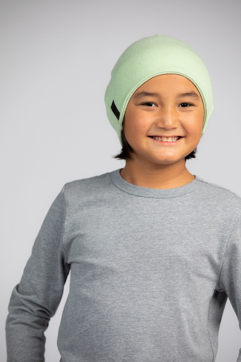 Pistachio with Brown - Cashmere Beanie for Kids