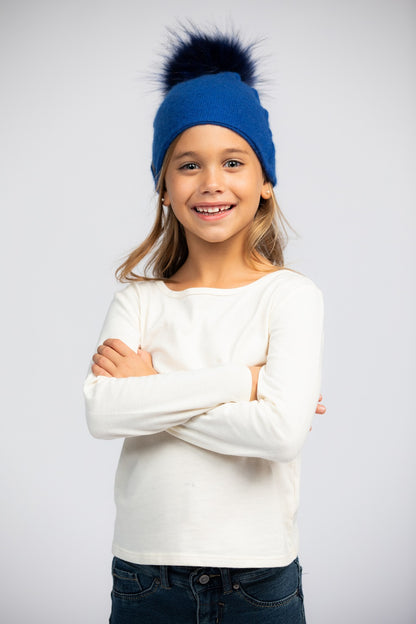 Royal Blue with Navy Blue- Cashmere Beanie for Kids