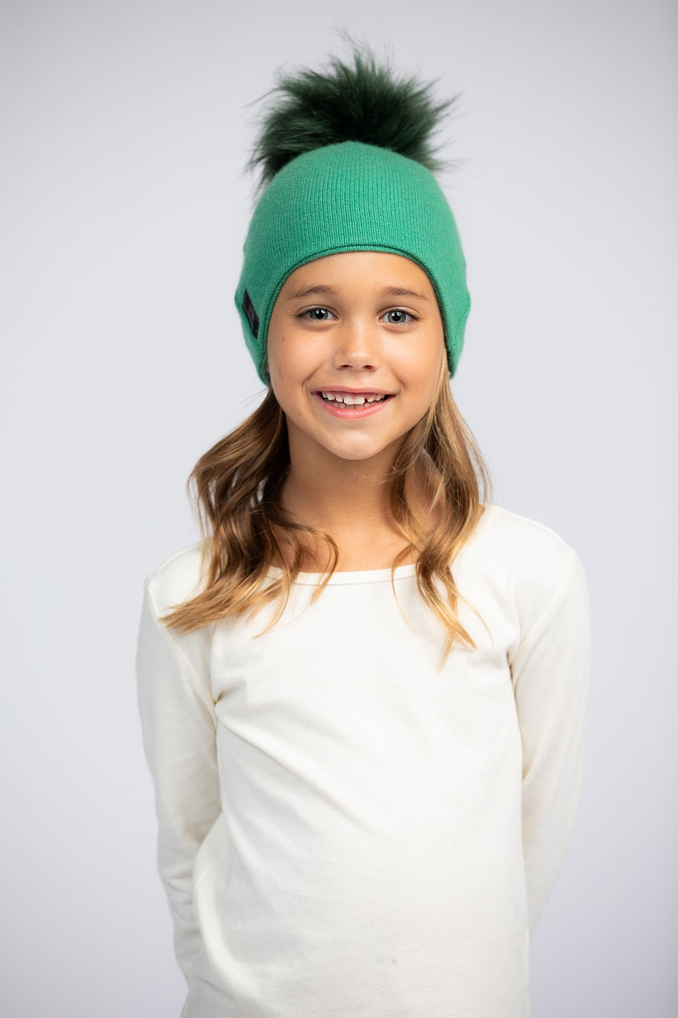 Kelly Green with Green - Cashmere Beanie for Kids