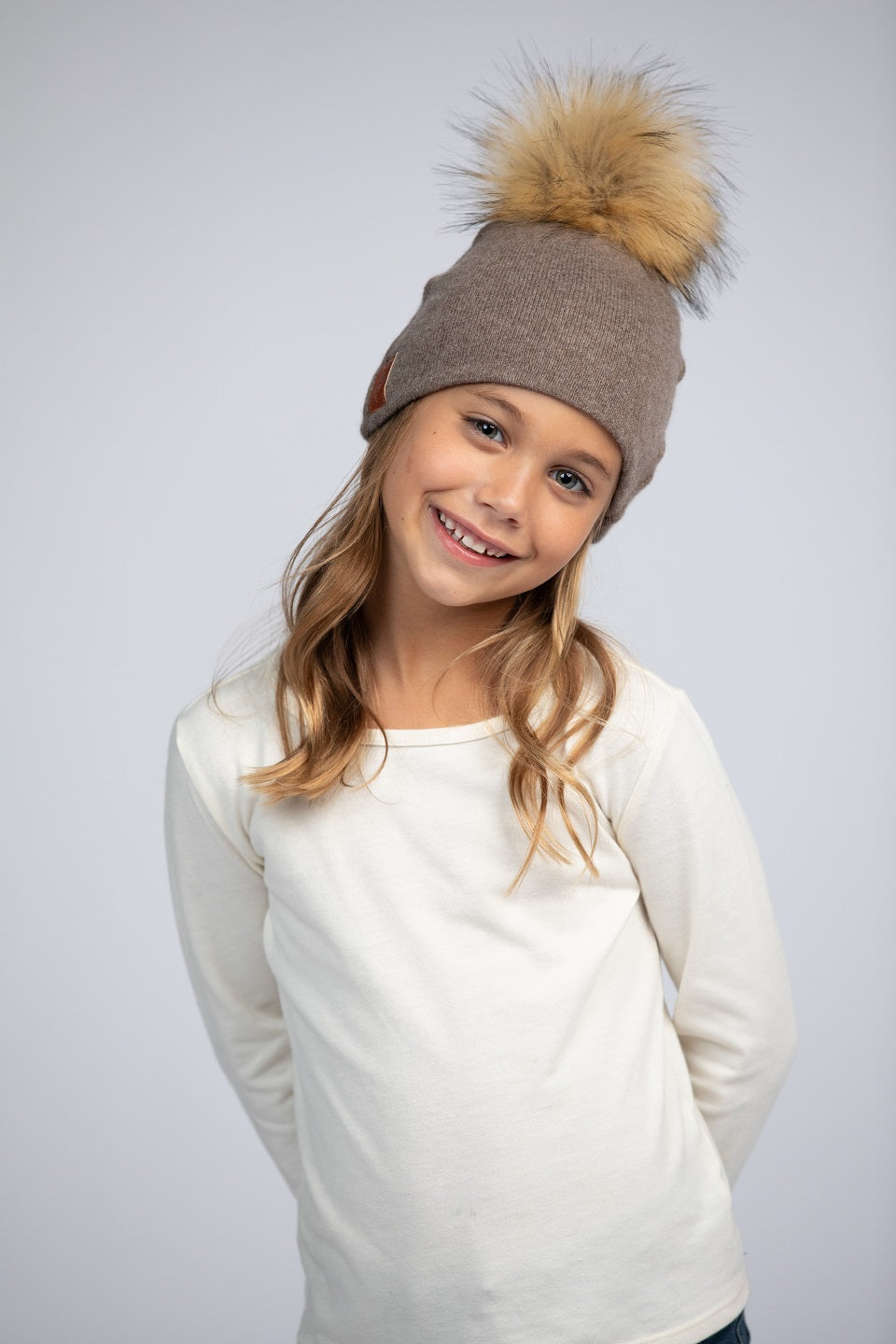 Camel with Brown - Cashmere Beanie for Kids
