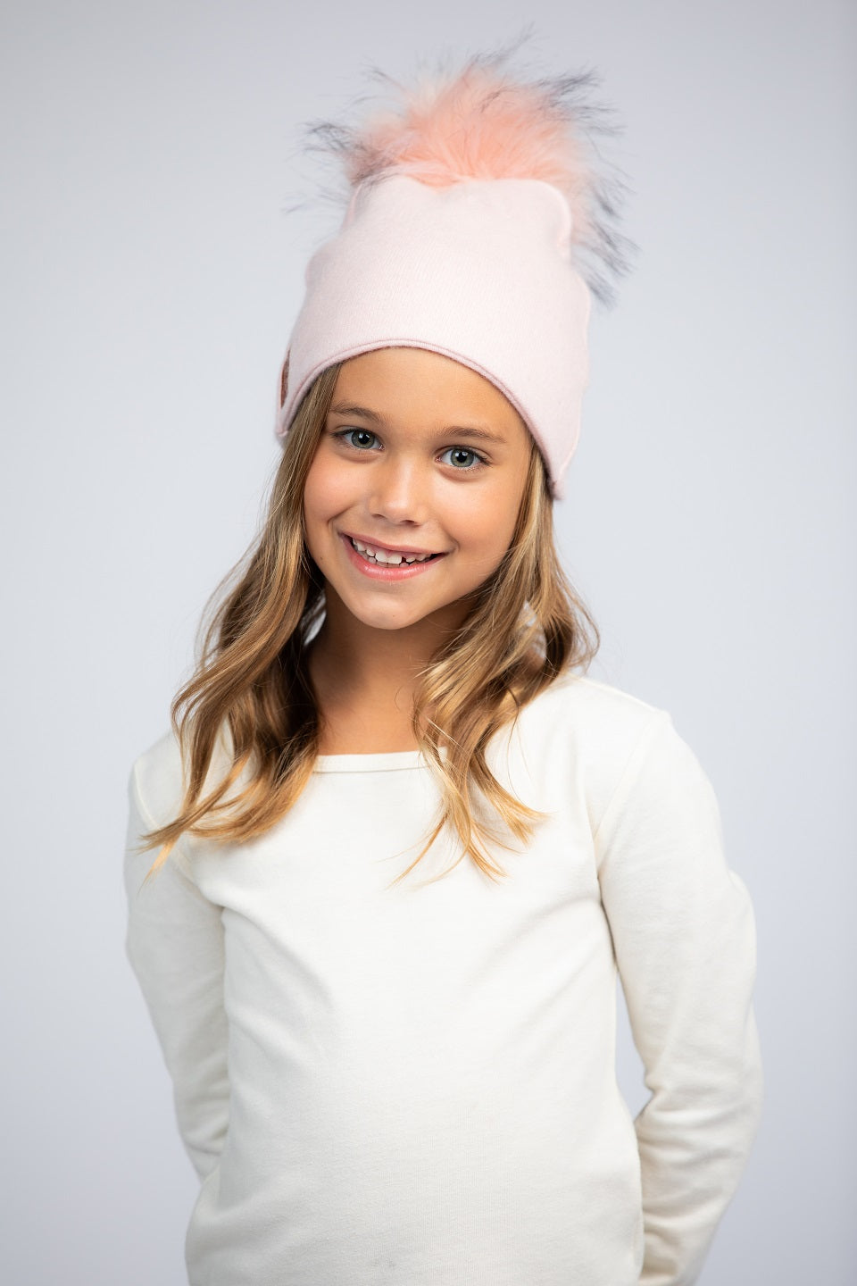 Baby Pink with Pink - Cashmere Beanie for Kids