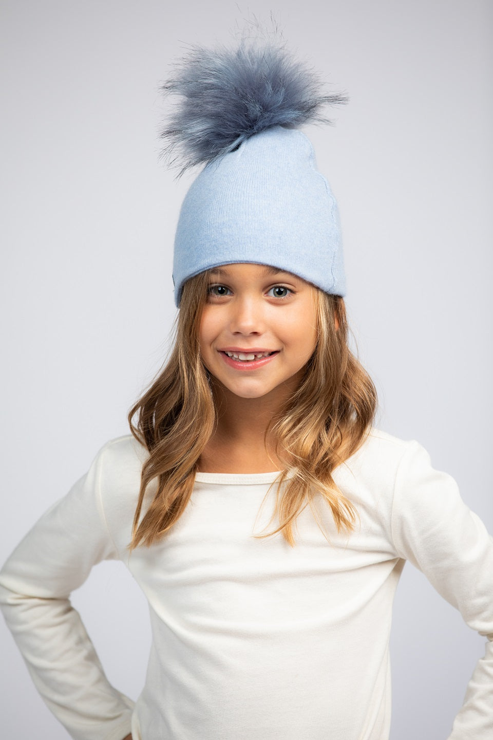 Baby Blue with Light Blue - Cashmere Beanie for Kids