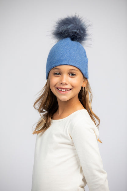Light Blue with Light Blue - Cashmere Beanie for Kids