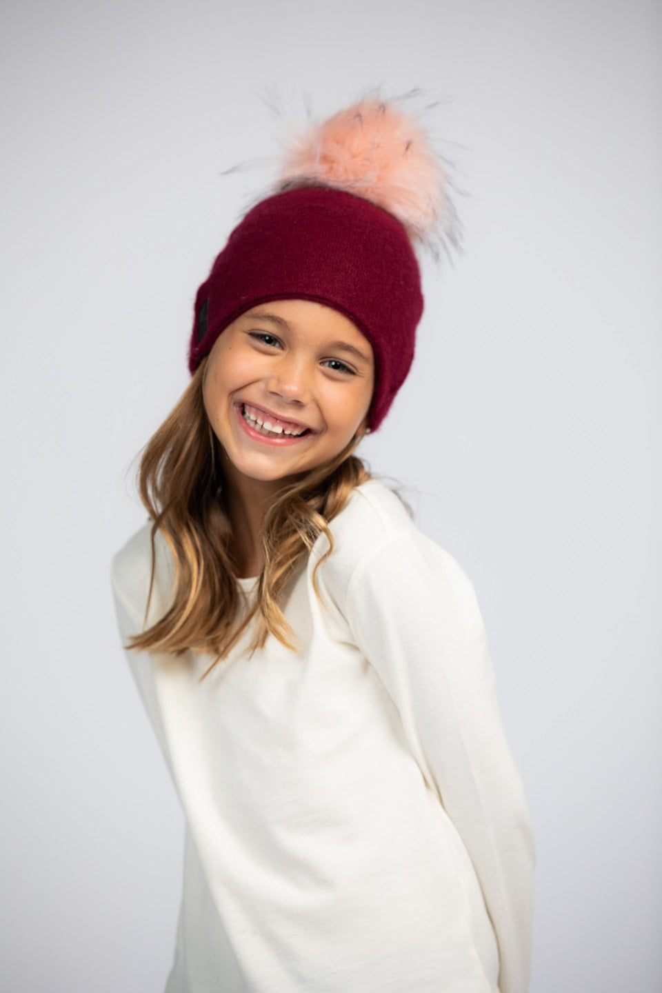 Maroon with Peach - Cashmere Beanie for Kids