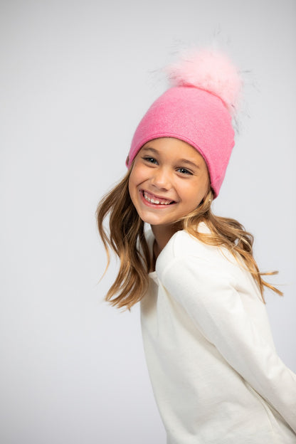 Light Pink with Pink - Cashmere Beanie for Kids