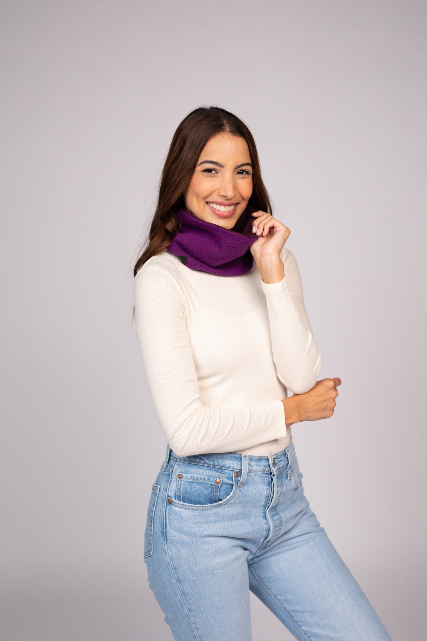Grape Purple and Dark Purple - Cashmere Reversible Neck Warmer for Women