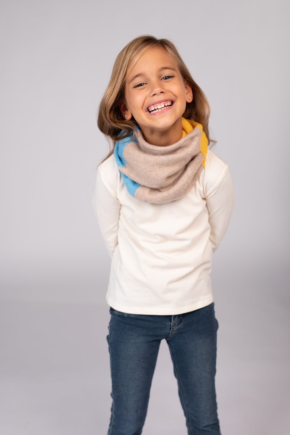 Yellow and Sky Blue - Cashmere Infinity Scarf for Kids
