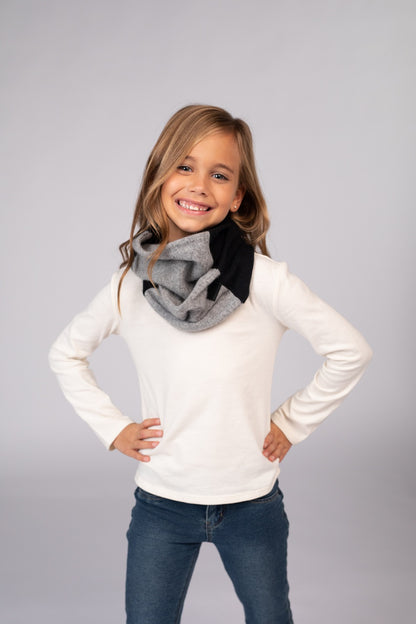 Black and Gray - Cashmere Infinity Scarf for Kids