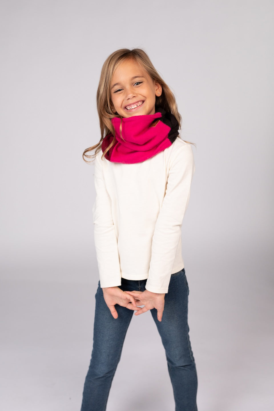 Brown and Hot Pink - Cashmere Infinity Scarf for Kids